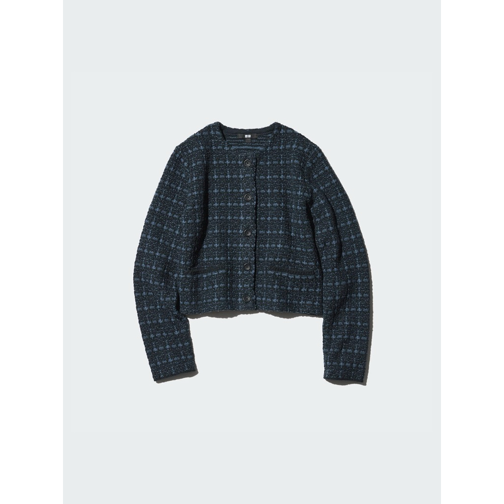INCLUDE ADMIN| UNIQLO KNITTED SHORT CARDIGAN TWEED LOOK IN BLUE COLOR (M)