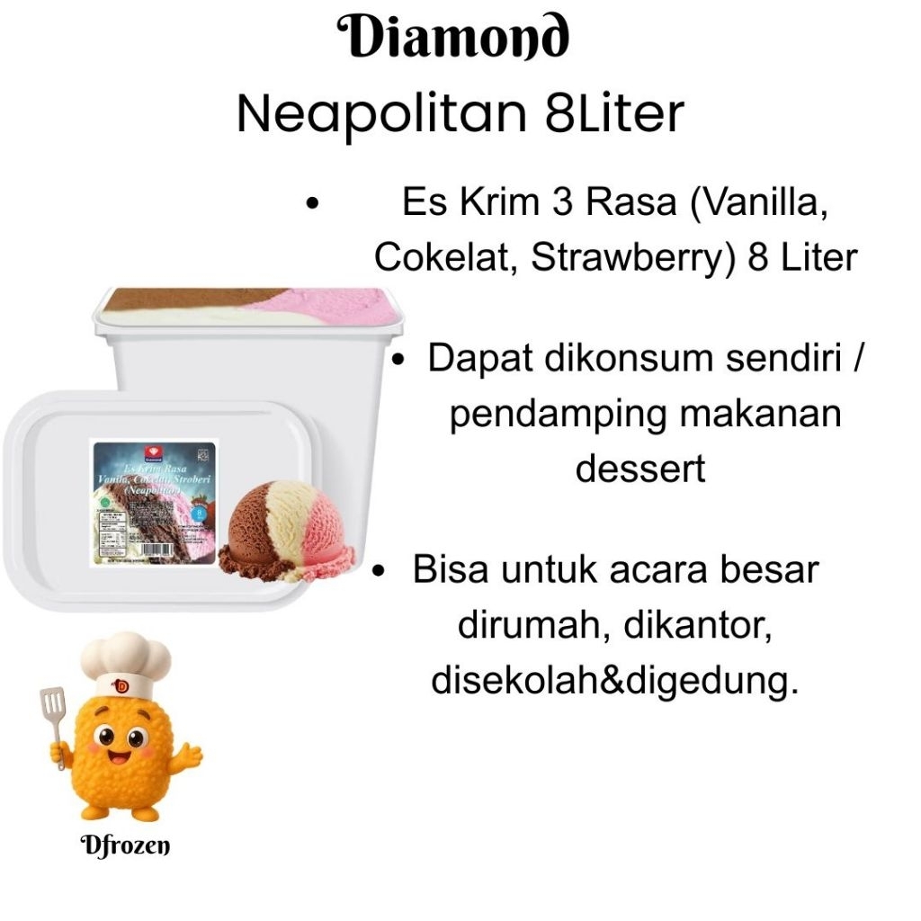 Es Krim Diamond Neapolitan 8liter Ice Cream Box Kotak Lembut Creamy 3 Rasa