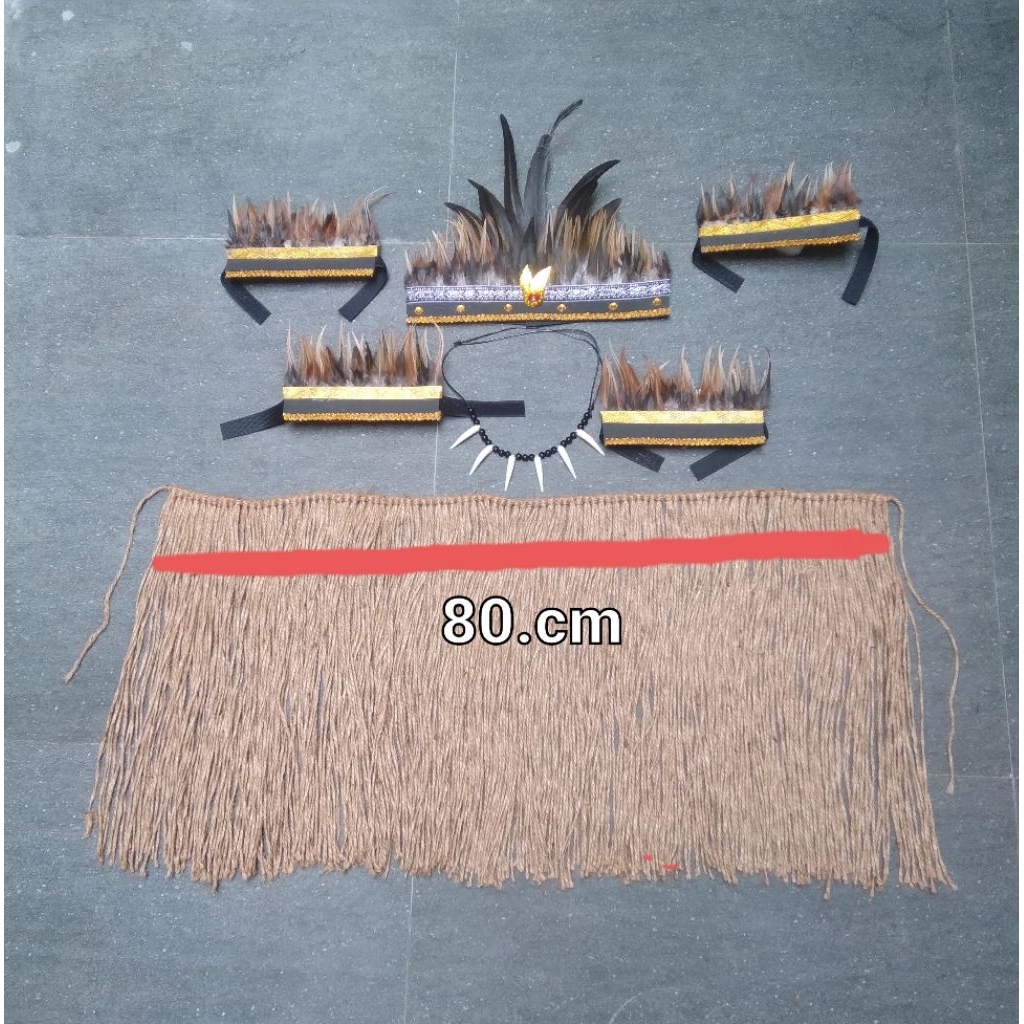 set tali goni kostum dewasa acesories adat tari papua dayak ikat kepala rok rumbai gelang kalung