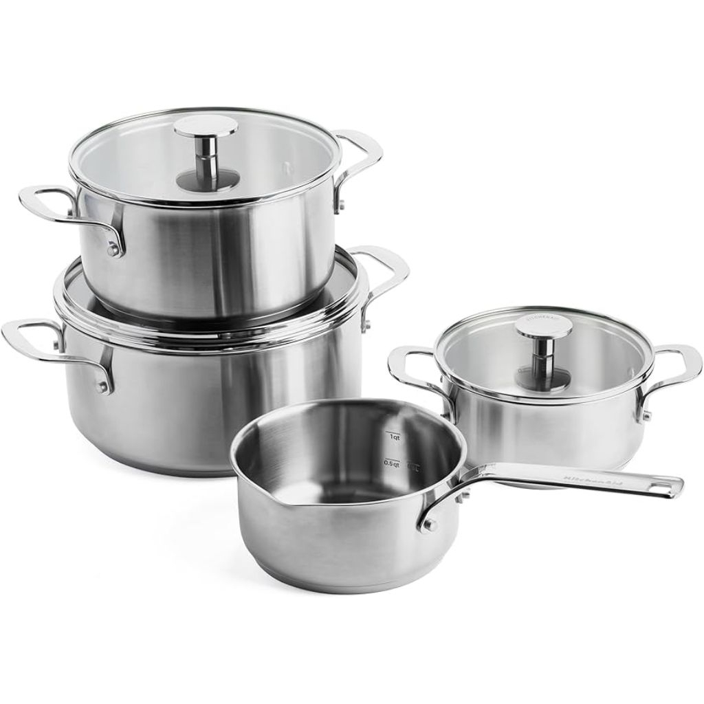 KitchenAid Stainless Steel 3-Layer Non-Stick 7 Piece Cookware Pots and Pans Set, Clad, Induction, Ov