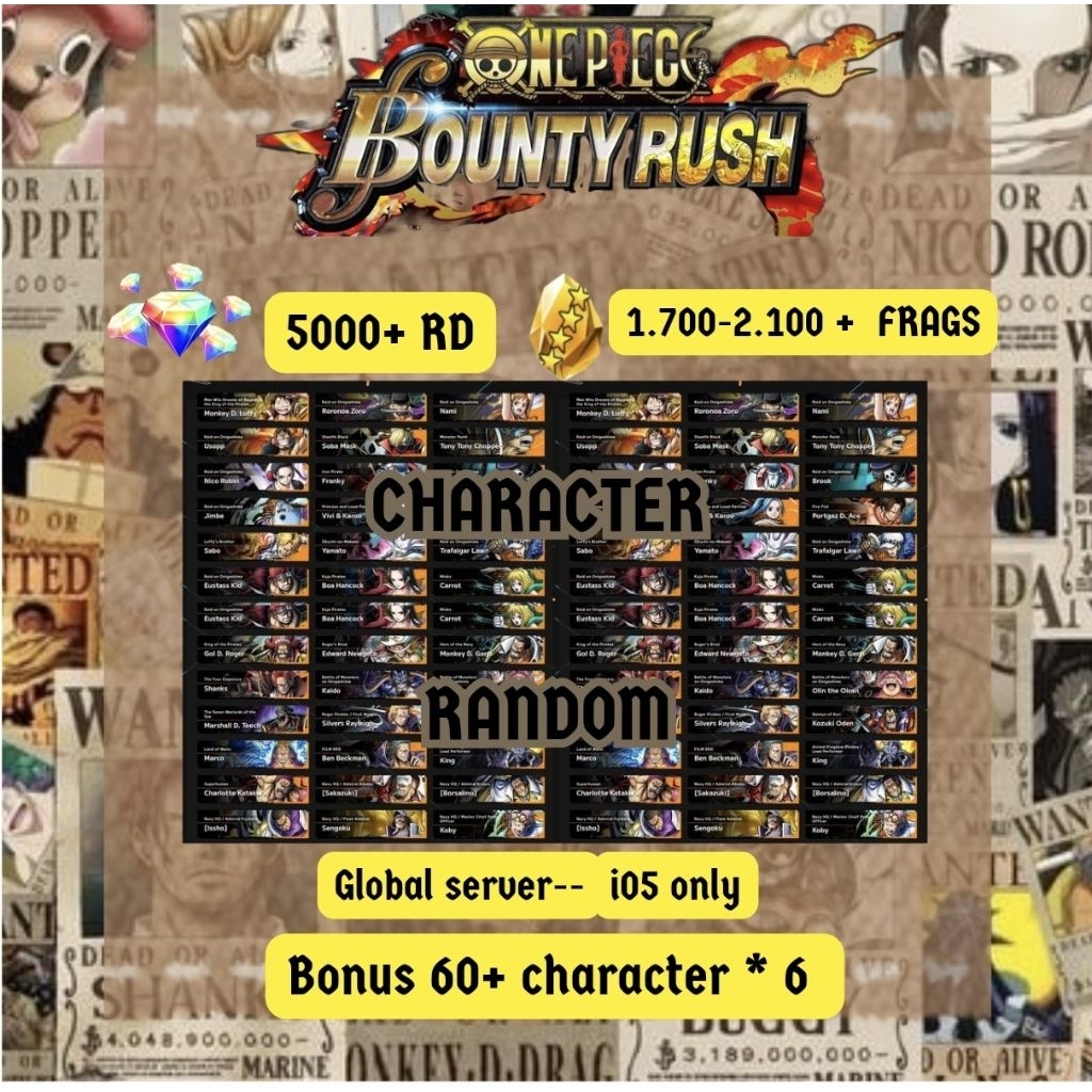 One piece Bounty Rush + Random Character EXtreme+Rainbow Diamond +gold Fragments