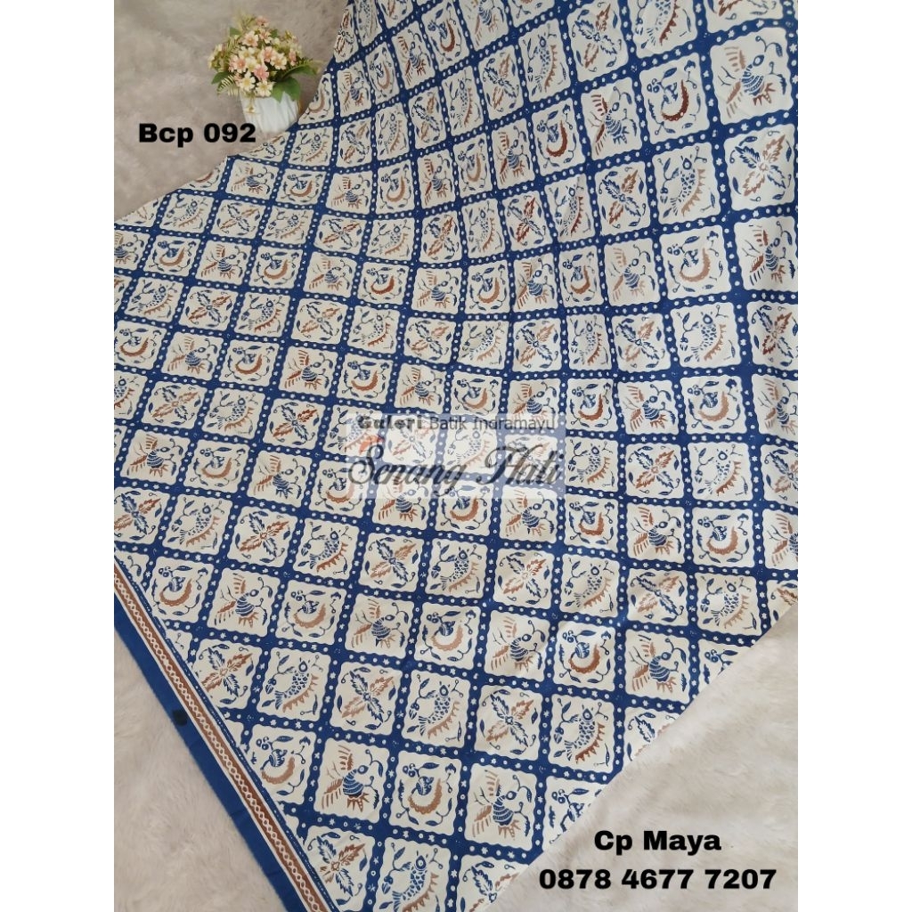 New Kain batik cap full motif Indramayu klasik warna biru coksu
