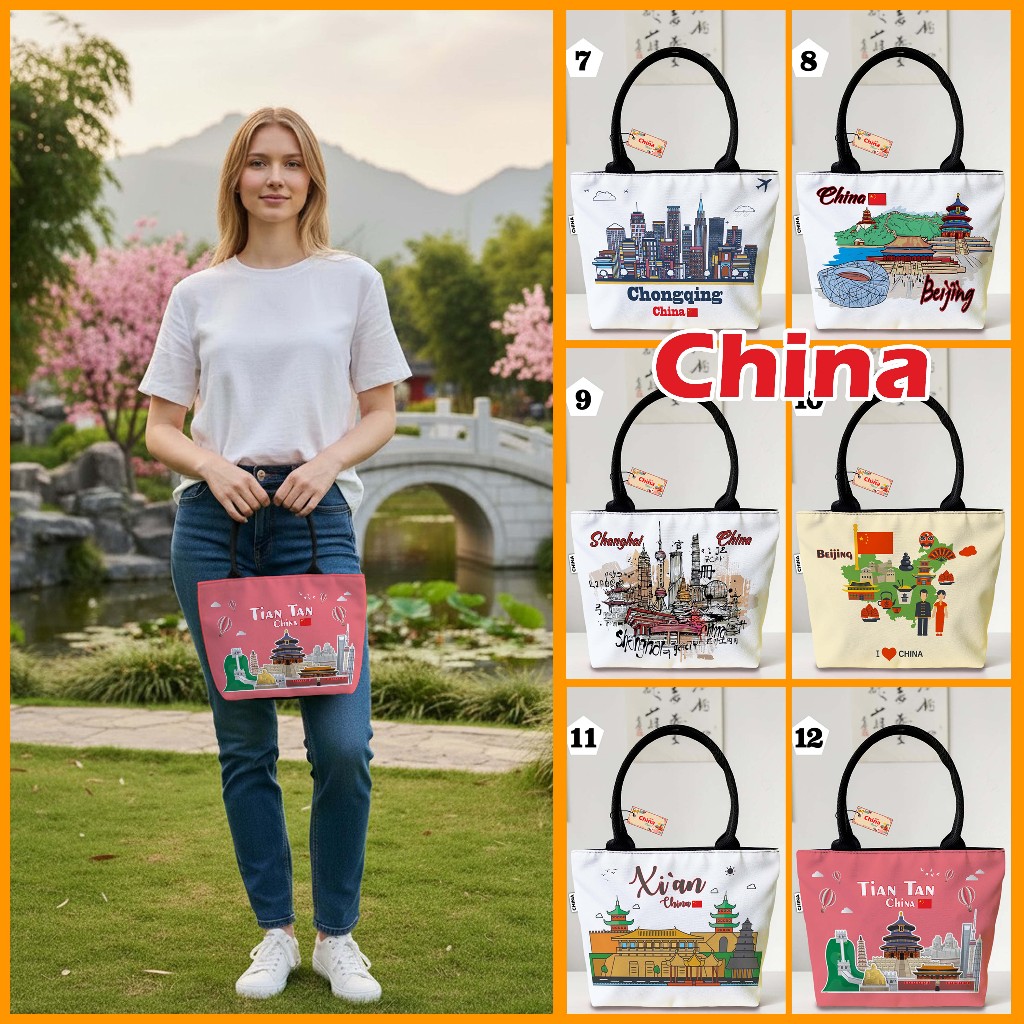 Tas Jingjing Kanvas Premium CHINA - Souvenir Hand Bag Khas CHINA - Tas Tangan Wanita 26x19 cm TRO 01