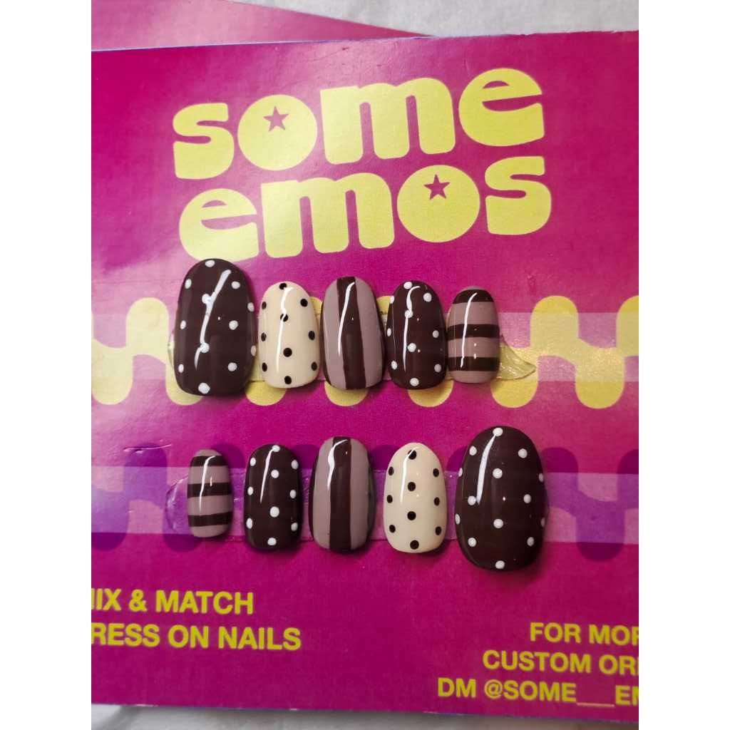 Press on nails | Kuku Palsu Coklat| Fake Nails | Daily Polkadot handmade Some_emoS