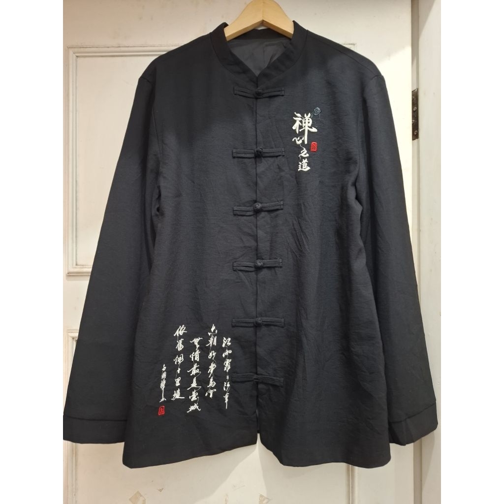 Preloved Atasan Cheongsam Lengan Panjang Hitam Polos Cewek Wanita Pria Cowok Unisex