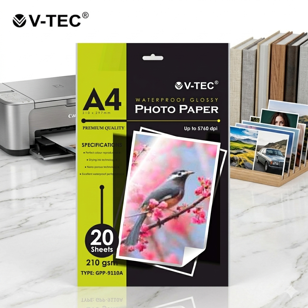 KERTAS FOTO V-TEC A4 210g 20's GPP-9110 ( GLOSSY PHOTO PAPER 210 GSM )