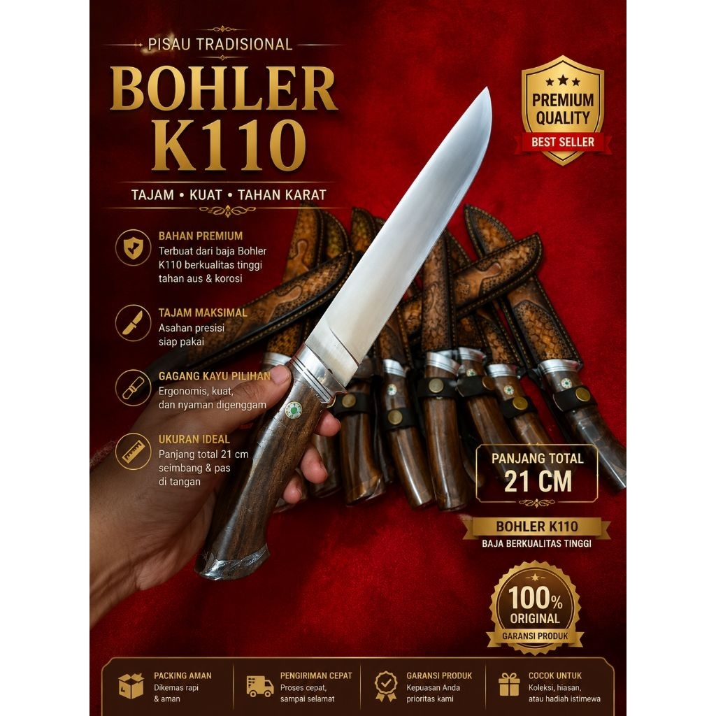 Pisau Bohler K110 - Murah Berkualitas Sarung Kulit