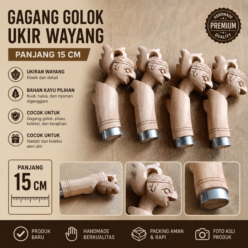 Gagang Pisau - Golok Ukir Wayang - Kayu Mala & Sonokeling
