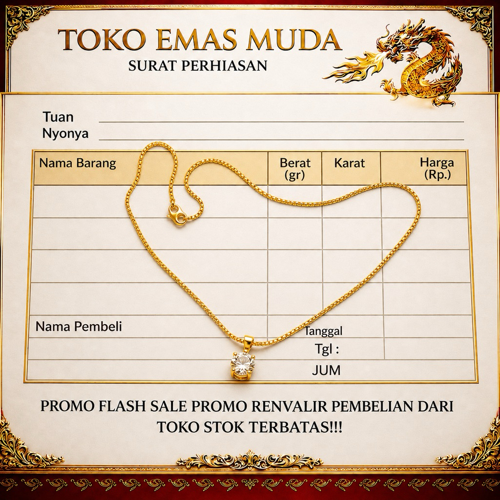 KALUNG ITALI FREE LIONTIN PERMATA PERHIASAN WANITA BERLAPIS EMAS MUDA TERMURAH