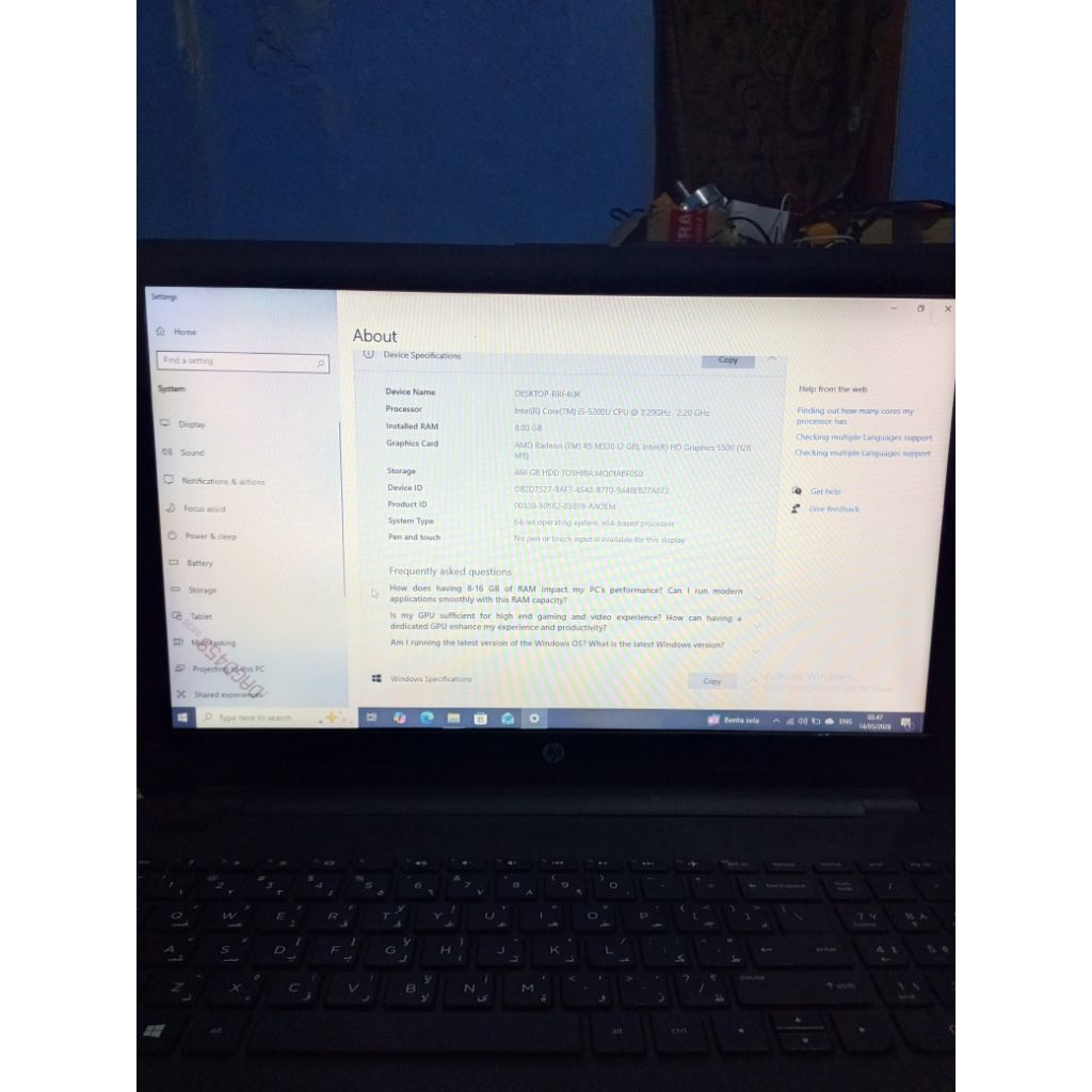 laptop hp core i5 gen5 dual VGA