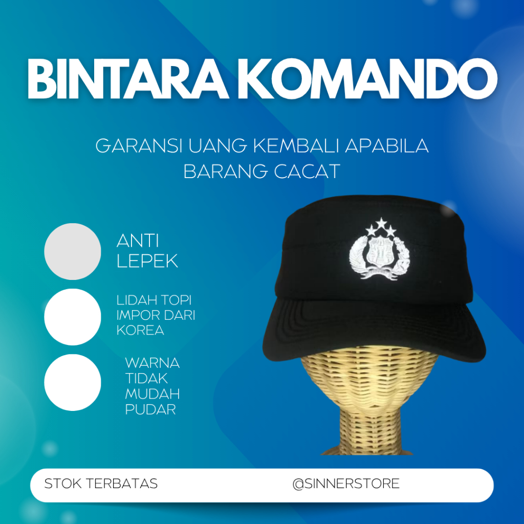 TOPI BINTARA KOMANDO (HARGA GROSIR) , LOGO BORDIR,BAHAN TEBAL,MENGGUNAKAN BAHAN LUSTER ANTIK LEPEK,G