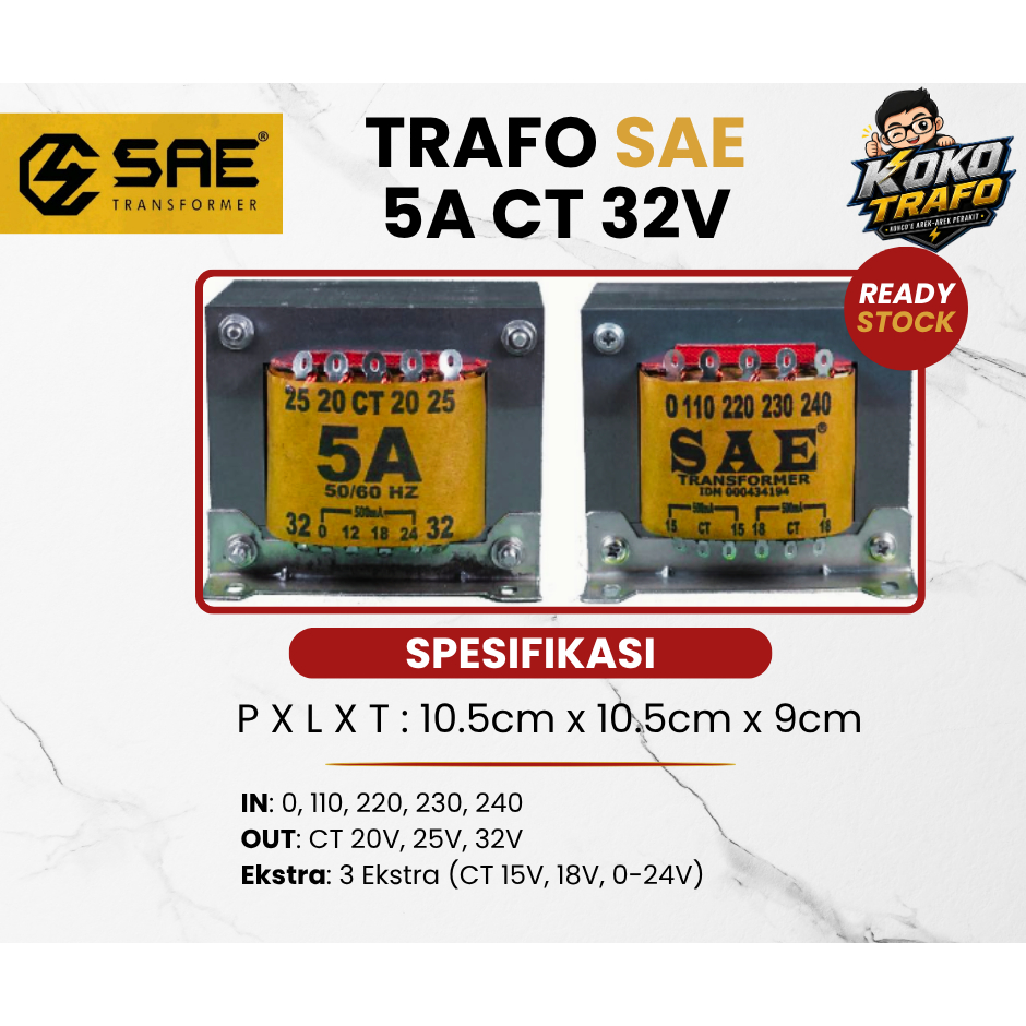 TRAFO SAE 5A CT 32V - 100% TEMBAGA MURNI ORI
