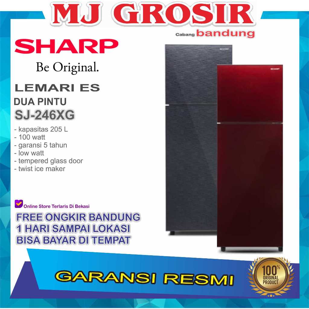 KULKAS SHARP SJ 246 XG LEMARI ES 2 PINTU SJ246XG SJ 246XG GLASS