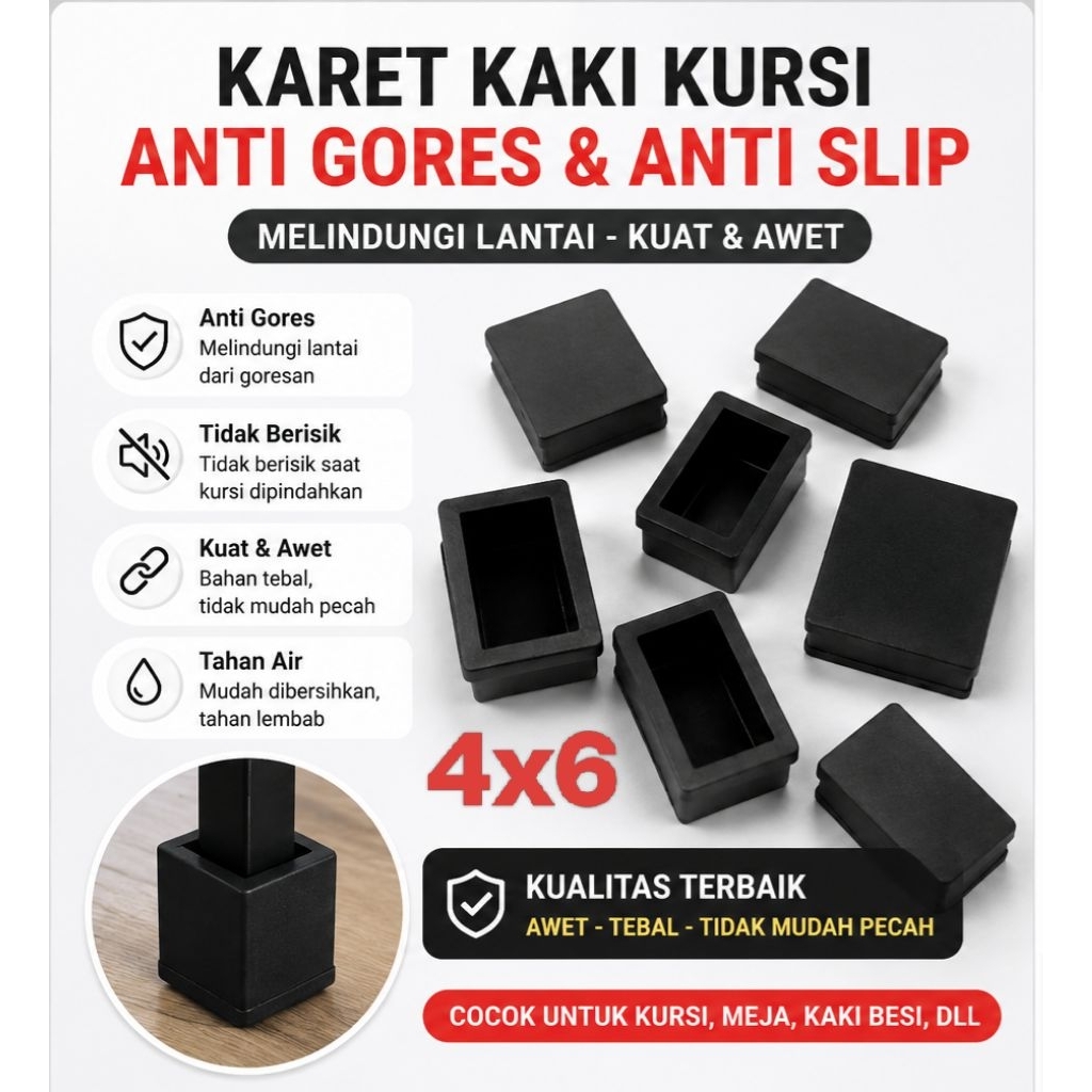Kaki Karet 4x6 Kotak Besi Hollow Alas Kursi 4 x 6 Hollow