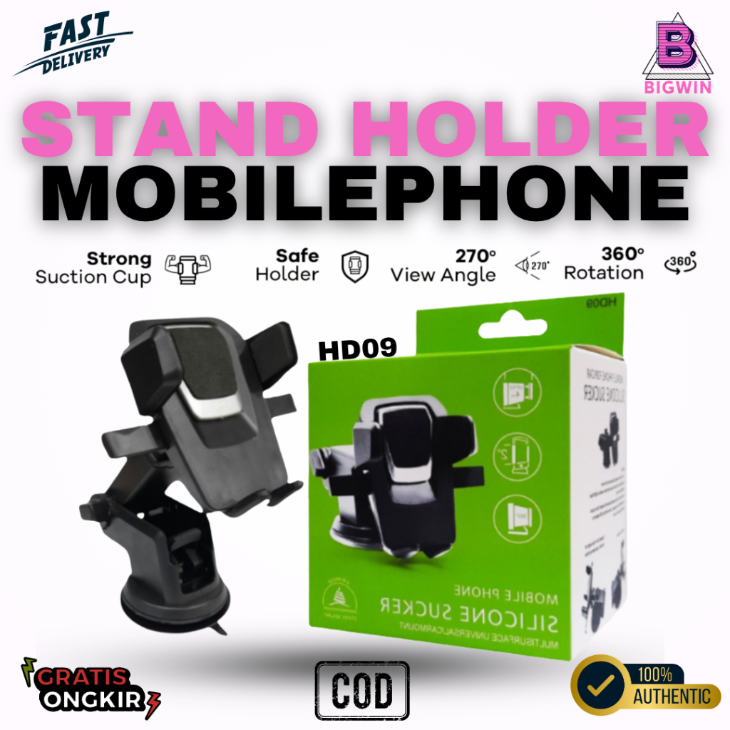 CAR HOLDER STAND HP HD09 FOLDING UNIVERSAL KACA DABOT PHONE MOBIL HD-09 HITAM