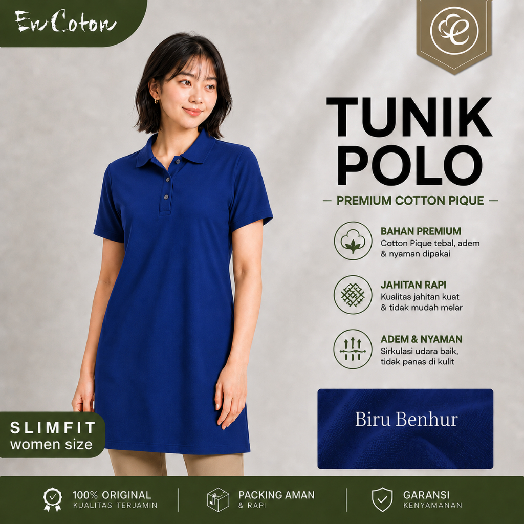 Kaos Kerah Polo Wanita Cewek TUNIK BIRU BENHUR ROYAL BLUE BIRU BCA Premium Tangan Lengan Pendek (mod