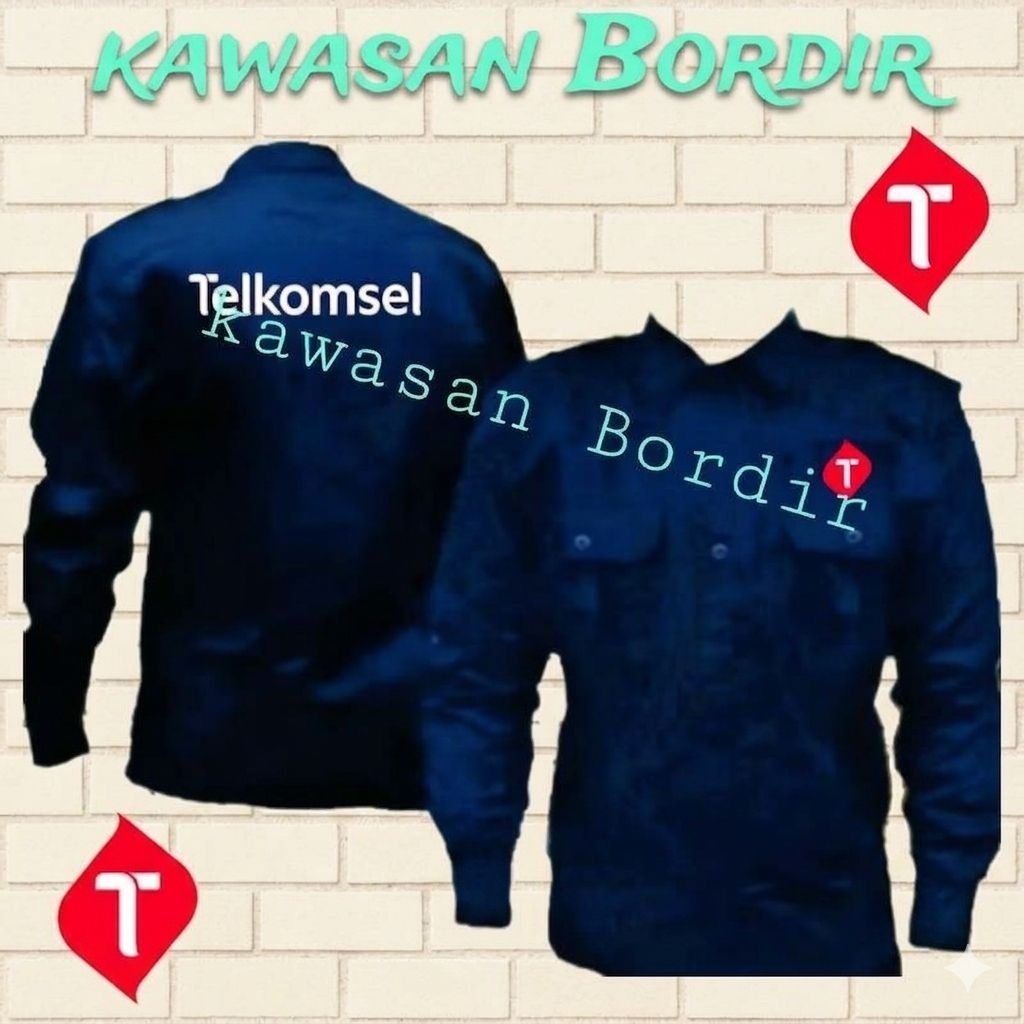 Terbaru kemeja Telkomsel baju Telkomsel seragam Telkomsel pdh Telkomsel full bordir logo terbaru..