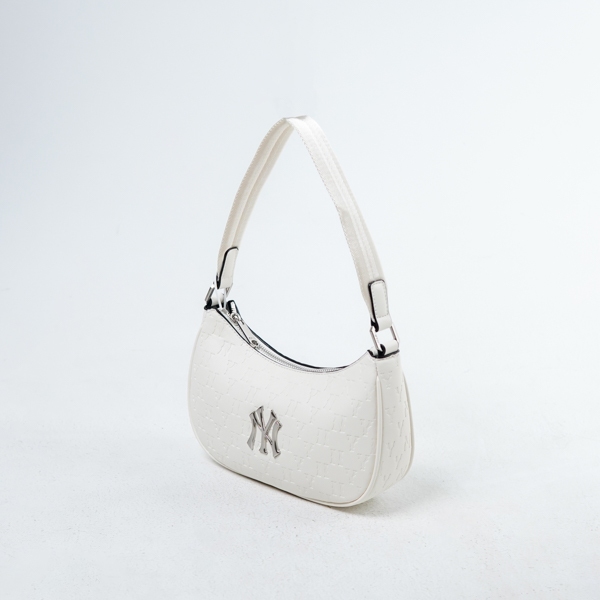 DEFECT SALE Tas MLB NY SILVER WHITE LEATHER HOBO BAG 100% ORIGINAL