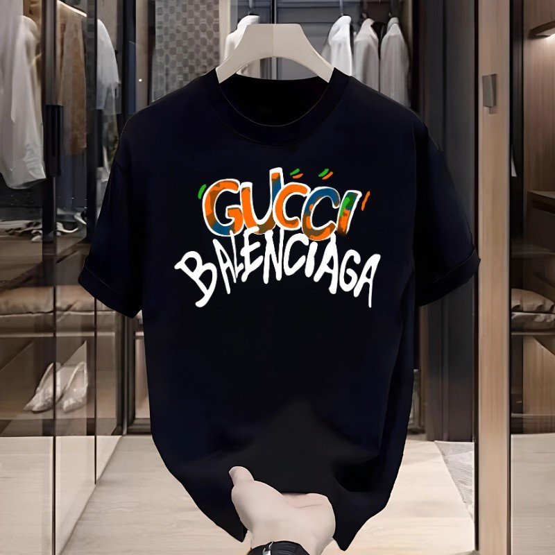 Kaos Pria Distro Streetwear BALENCIAGA Huruf Warna 100% Katun Putih Hitam, Ootd Popular Musim Panas