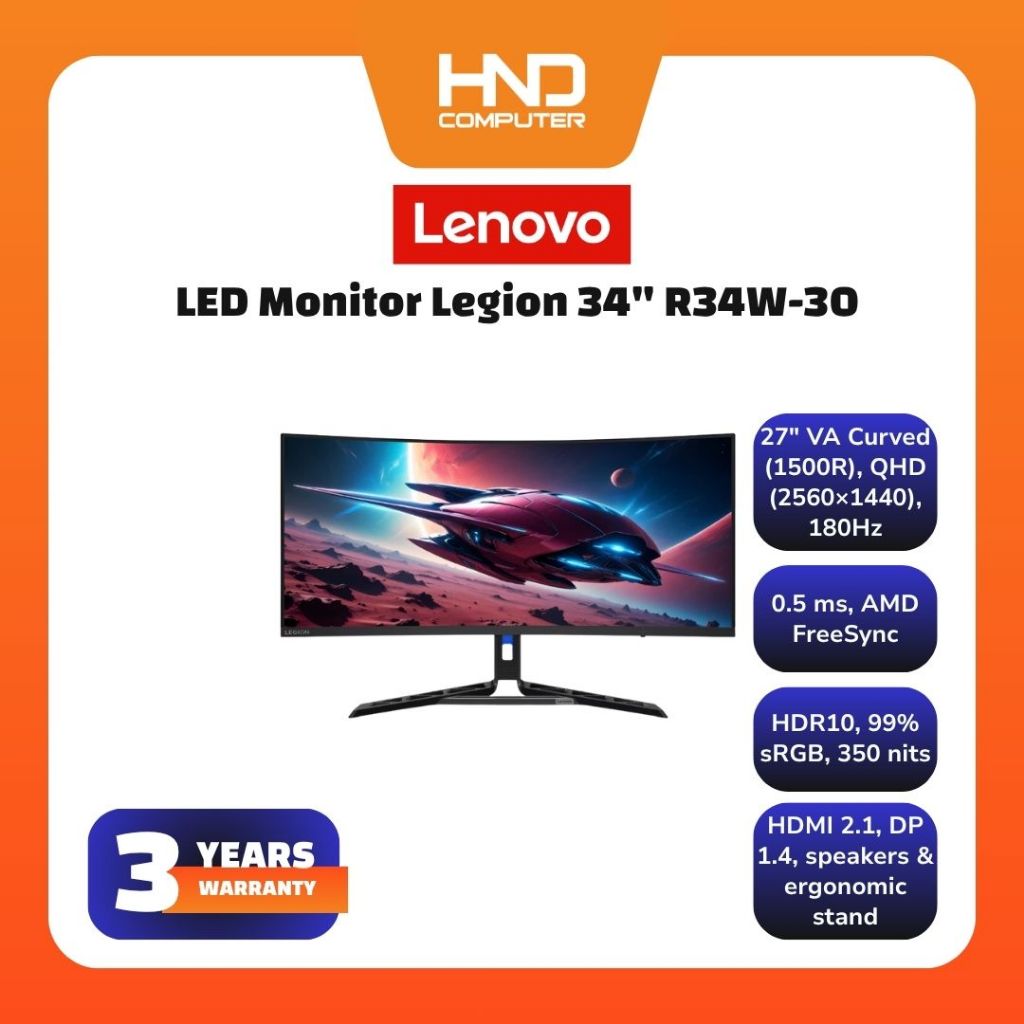Lenovo Legion R34w-30 Monitor Gaming Legion 34" VA 180 Hz