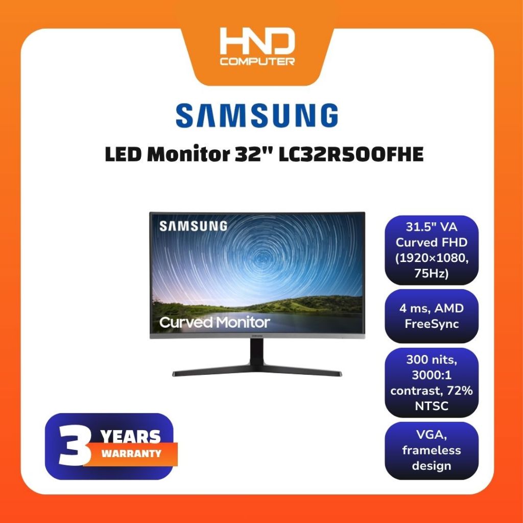 LED Monitor SAMSUNG 32" 75Hz FullHD 1080p VA Curved Monitor 32R500