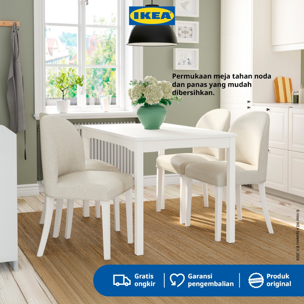 IKEA HAUGA Meja Makan Minimalis Putih 118x74cm