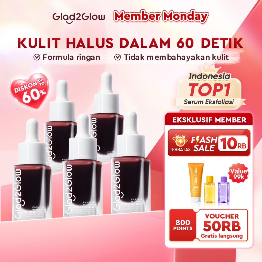 Glad2Glow Peeling Solution Serum Eksfoliasi Wajah 60 detik Menghaluskan Kulit AHA BHA PHA serum waja