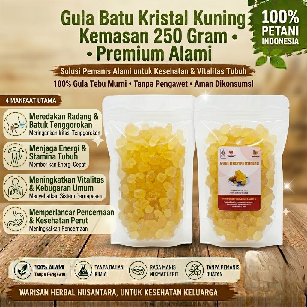 Gula Batu Kristal Kuning 250 Gram Asli Organik