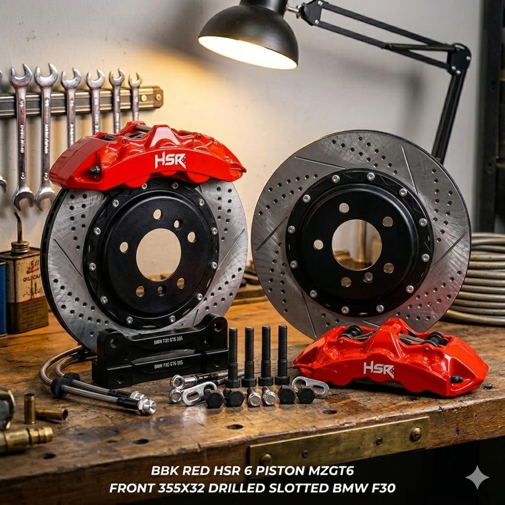 BBK RED HSR 6 PISTON MZGT6 FRONT 355X32 DRILLED SLOTTED BMW F30 BBK DISK BRAKE BMW F30