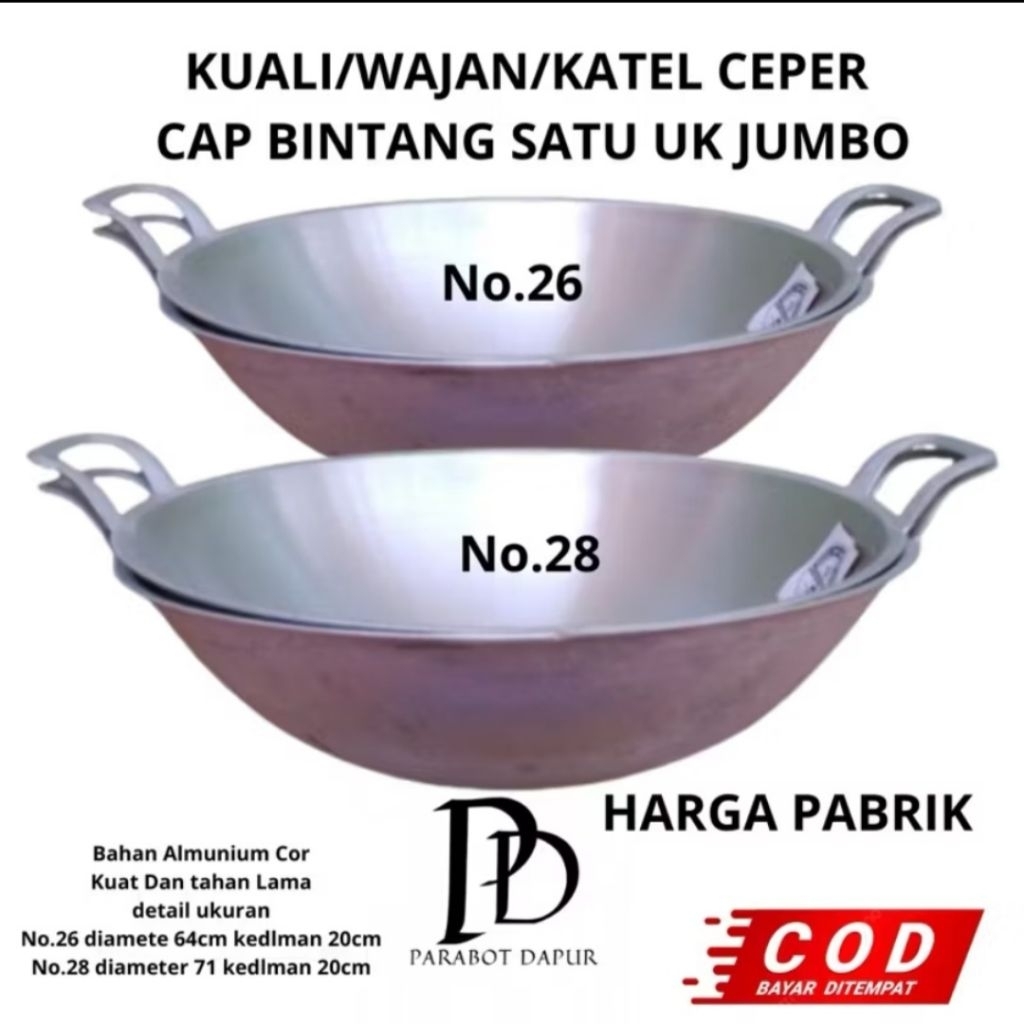 Wajan Jumbo No.26 No. 28 kuali kancah besar bahan alumunium cor tebal