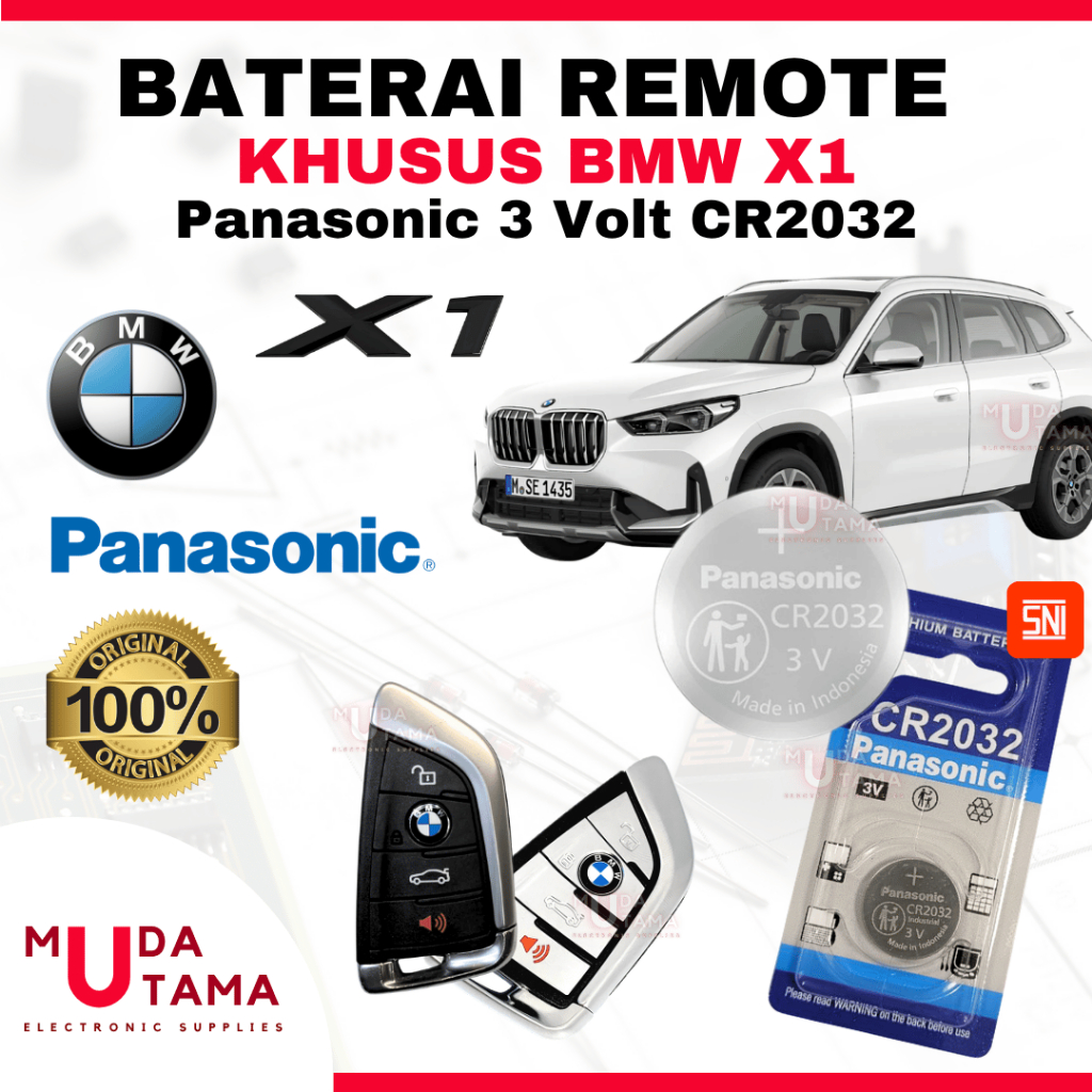 Baterai Remote Mobil BMW X1 - ORIGINAL PANASONIC CR2032 3 Volt | Battery Remote BMW X1 CR2032 - Bate
