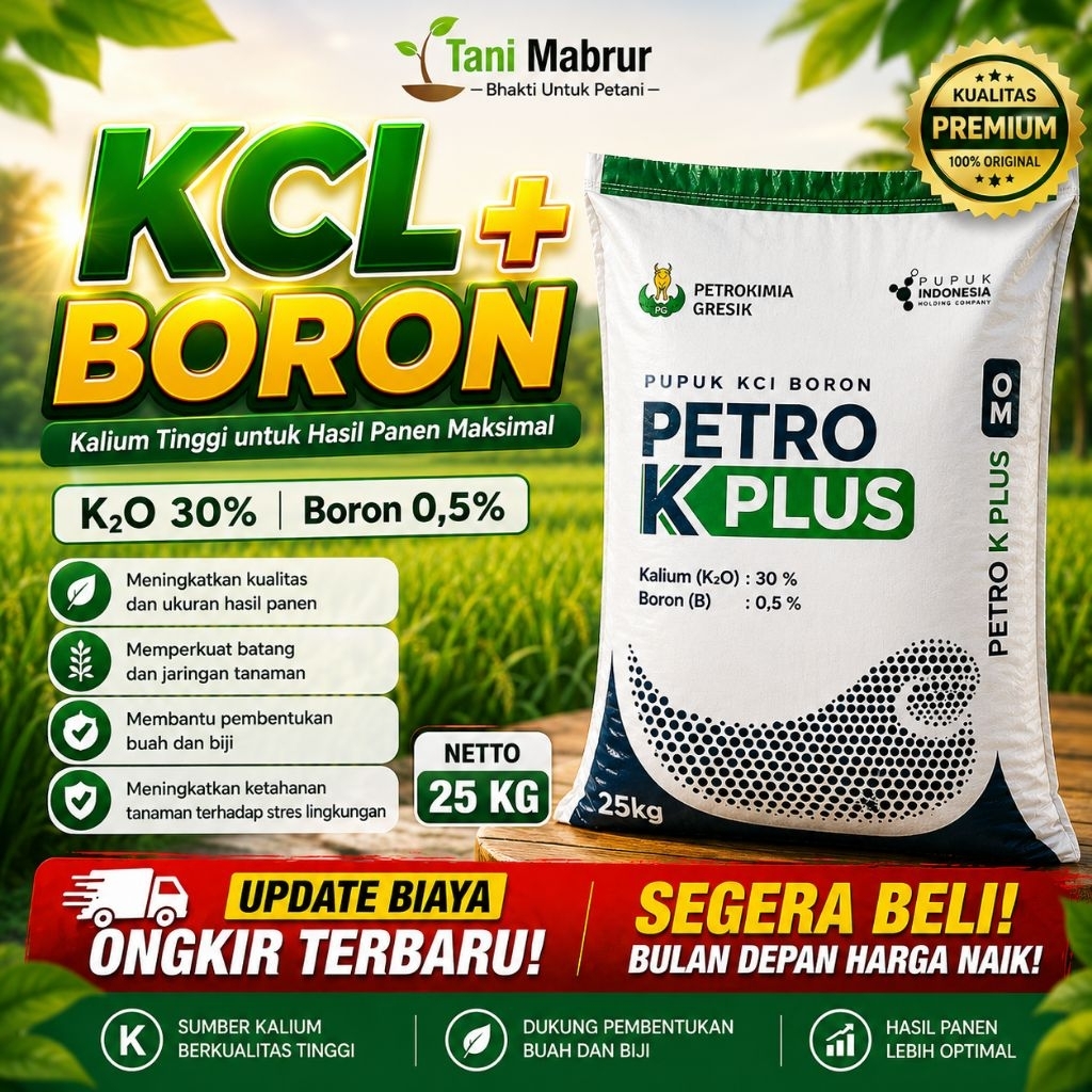 KCL Petro K Plus 25KG Asli - Pupuk Kalium Tinggi Boron Booster Padi Buah & Sawit | Siap Kirim Cepat