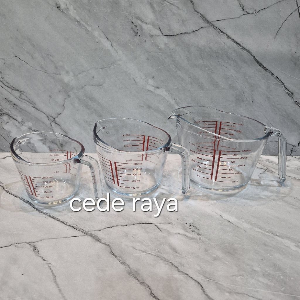 gelas ukur / takaran air kaca tebal tahan panas 250 / 500 / 1000 ml