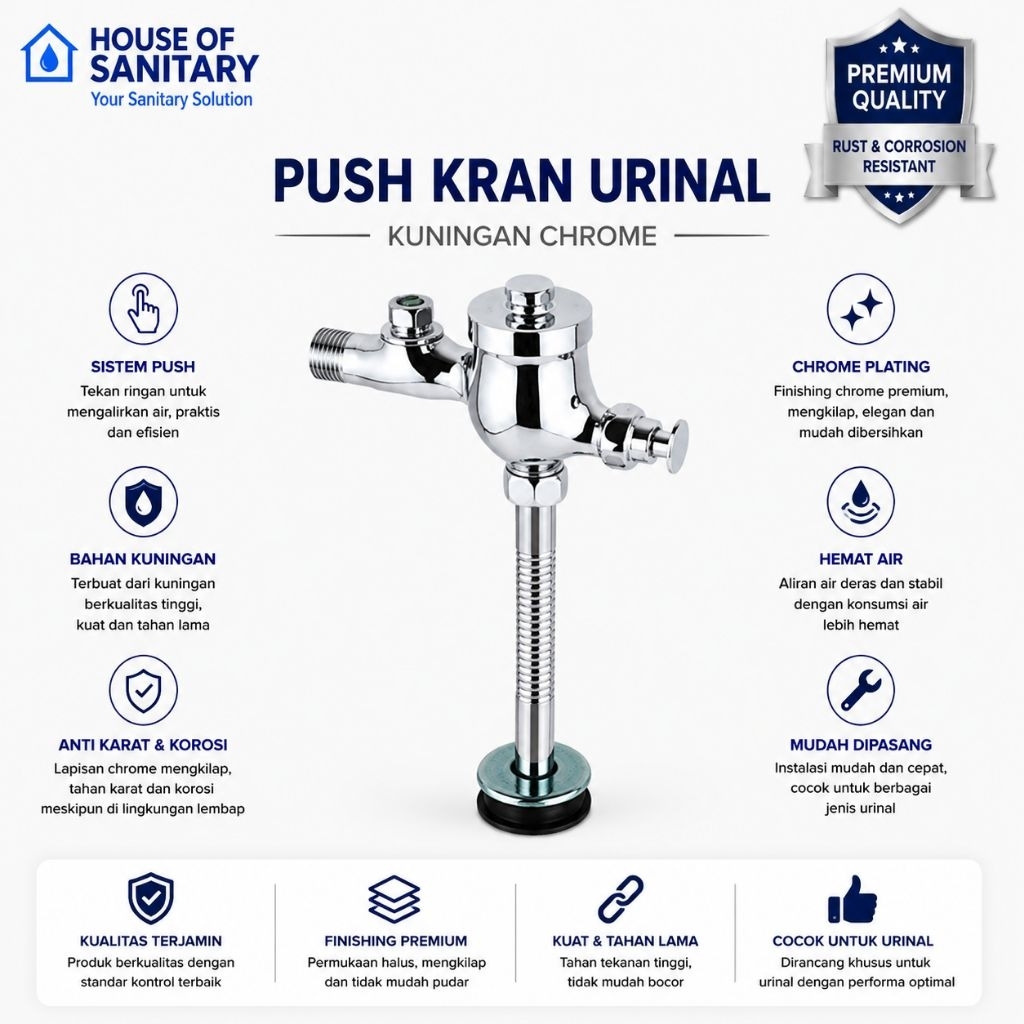 Push Urinoir Kencing Toilet Stainless Brass Kran Flush Urinoir