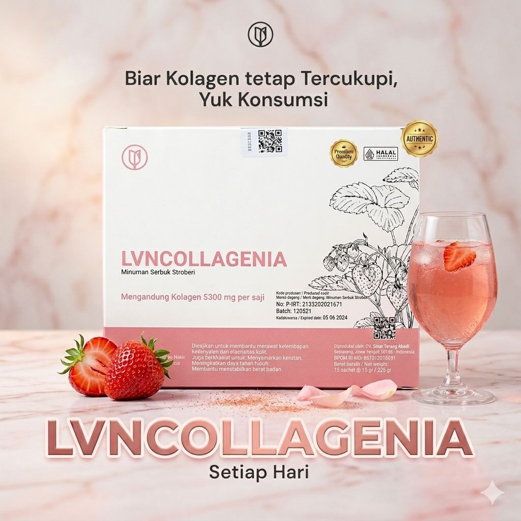 LVN Collagen Suplemen Kecantikan Minuman Serbuk Collagen Rasa Strawberry Original 100%