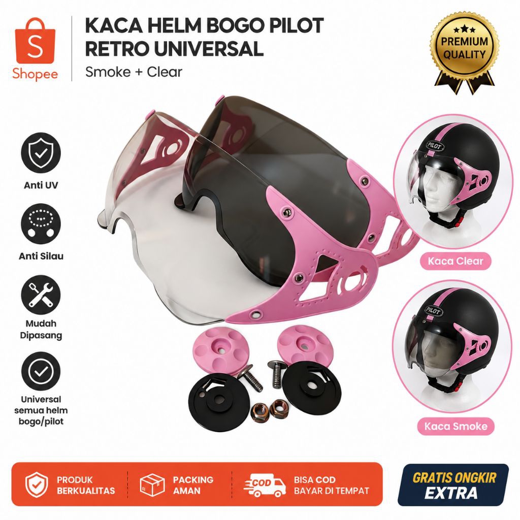 Promo Kaca Pilot Helm Honda Scoopy + Baut / Helm Bogo Pilot / Helm Cakil / Helm Momo (COD) free Baut