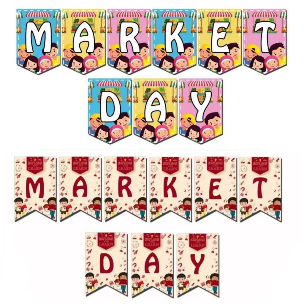 Bunting flag market day banner market day banner flag market day set bunting flag huruf market day d