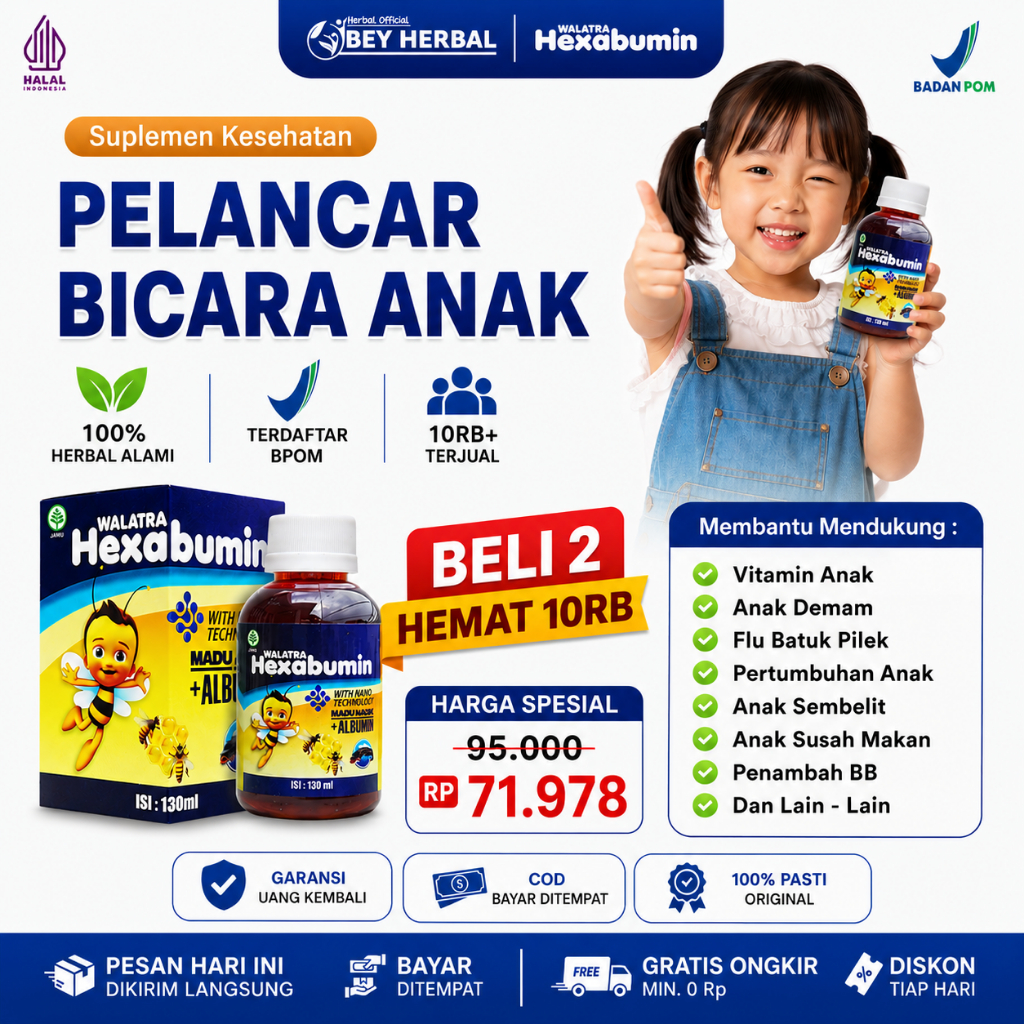 Madu walatra hexabumin - Hexabumin Pelancar Bicara - obat untuk anak terlambat berjalan - Hexabumin 