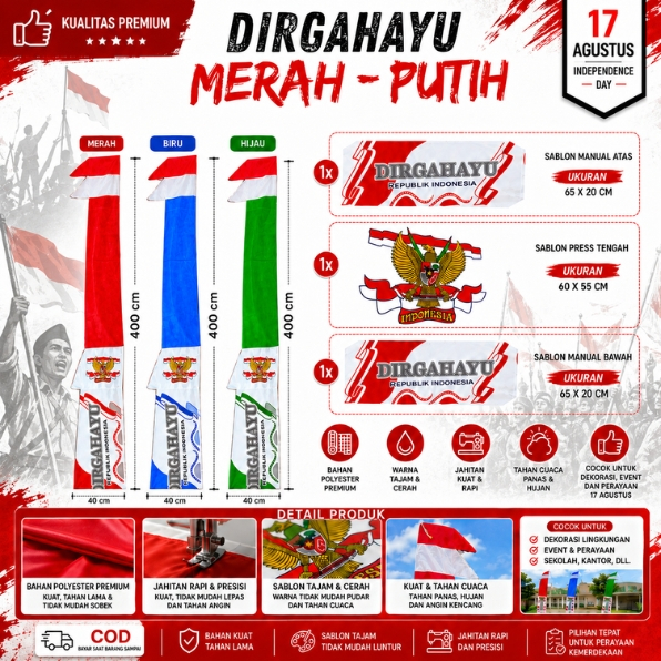 BENDERA UMBUL UMBUL BANDIR DIRGAHAYU (3 & 4 meter)
