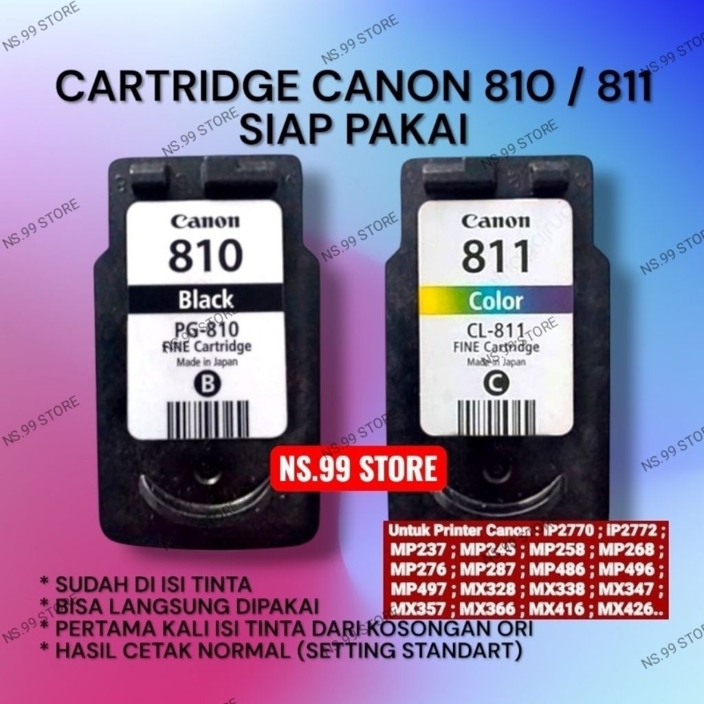 Cartridge Canon PG-810 810 / CL-811 811 Siap Pakai Recycle Original IP2770 mp287 mp258 mp237