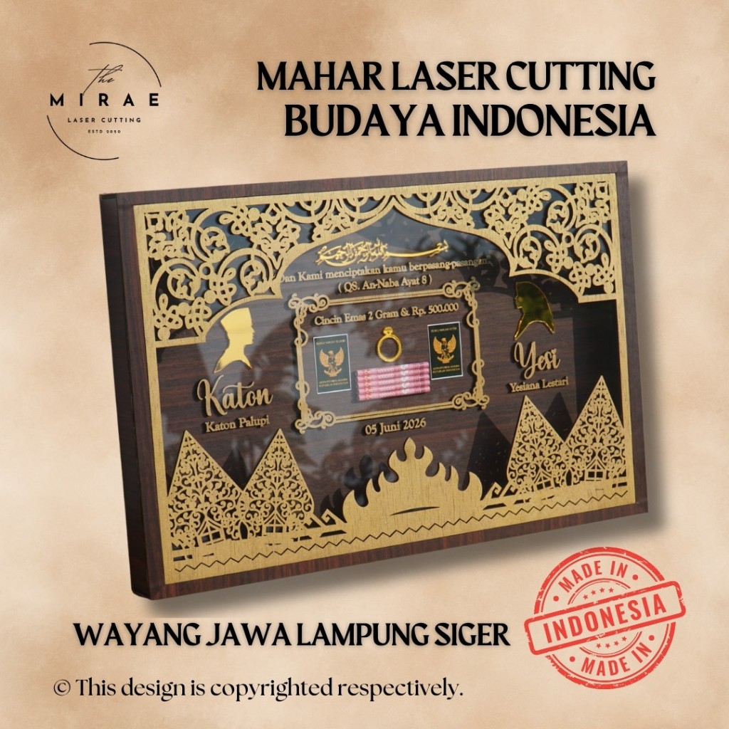 Mahar Nikah Nikah Lampung Mix Series Akrilik Mahar Laser Lampung Bingkai Pernikahan Mahar 30x45cm