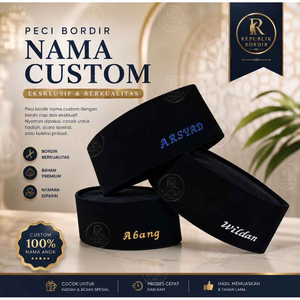 Peci Anak Bordir Nama Custom Premium | Peci Anak Custom Nama Sendiri | Songkok Anak Bordir Eksklusif