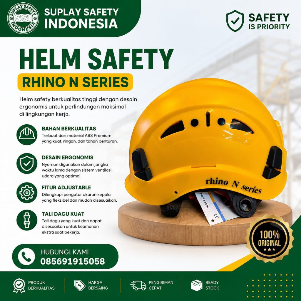 HELM SAFETY RHINO ABS N SERIES WARNA KUNING - HELM SAFETY HELM CAVING - HELM CLIMBING HELM RAPTING -