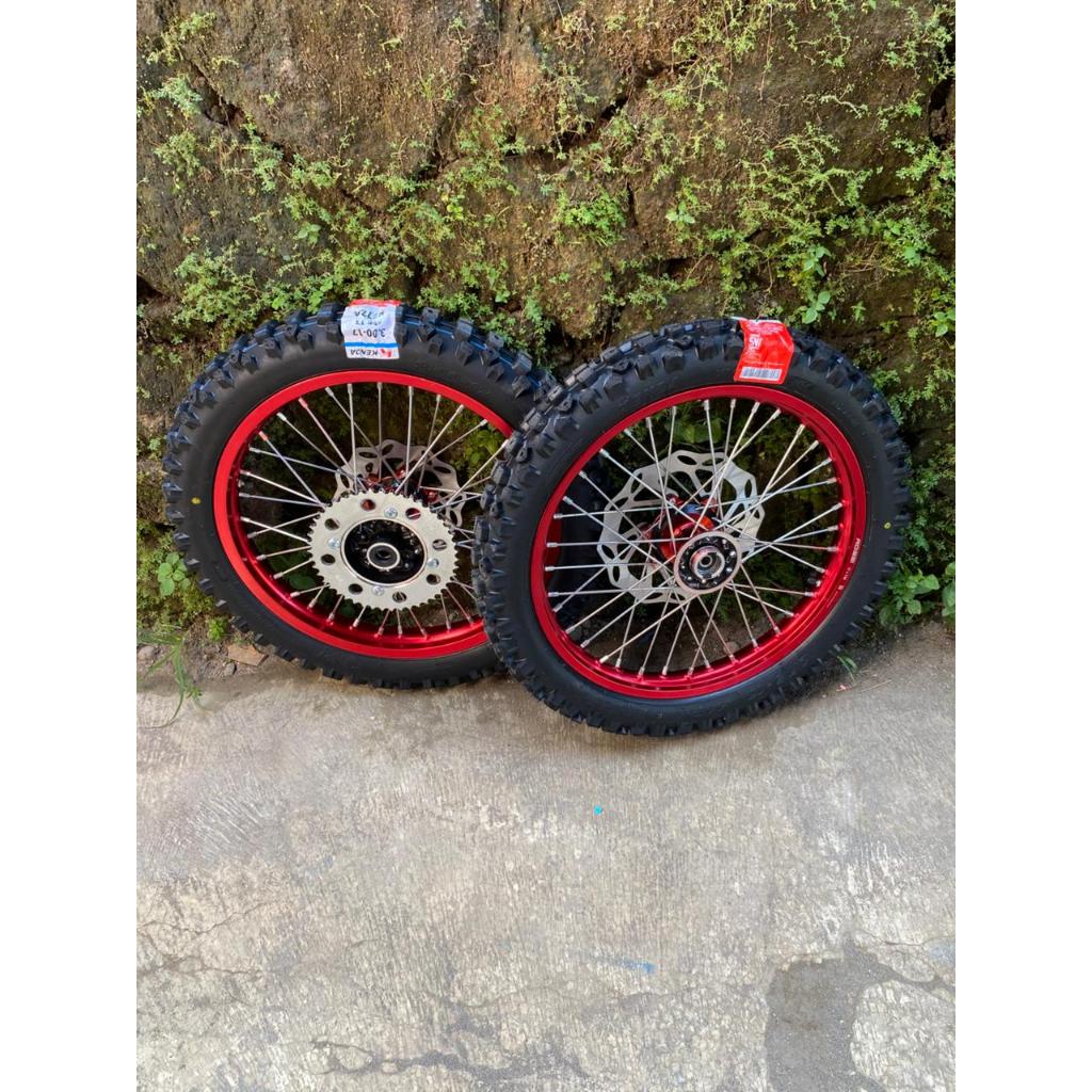 Paket Roda Trabas/RBT KLX Ukur 140/160-17 Ban  Kenda Baru Bonus Disc & Gear