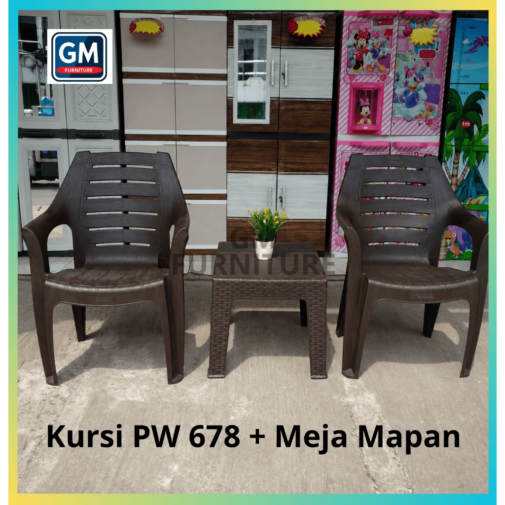 1 set 2 Kursi PW 678 + Mapan 45 Napolly - Kursi Set Santai Plastik Napolly / Kursi Taman / Kursi Pen