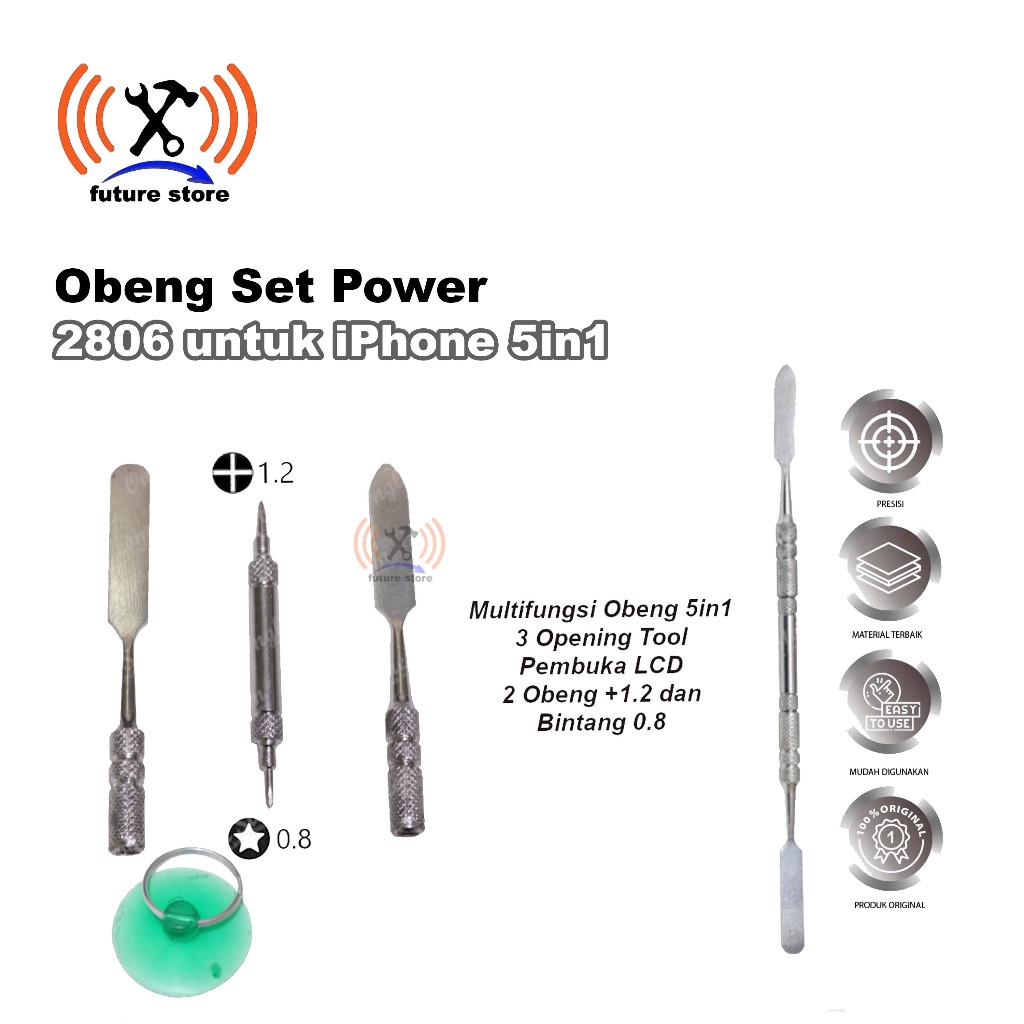 OBENG IPHONE 5IN1 OPENING TOOL LCD OBENG PLUS 1.2 DAN BINTANG 0.8 STAINLESS STEEL - OBENG SET POWER 