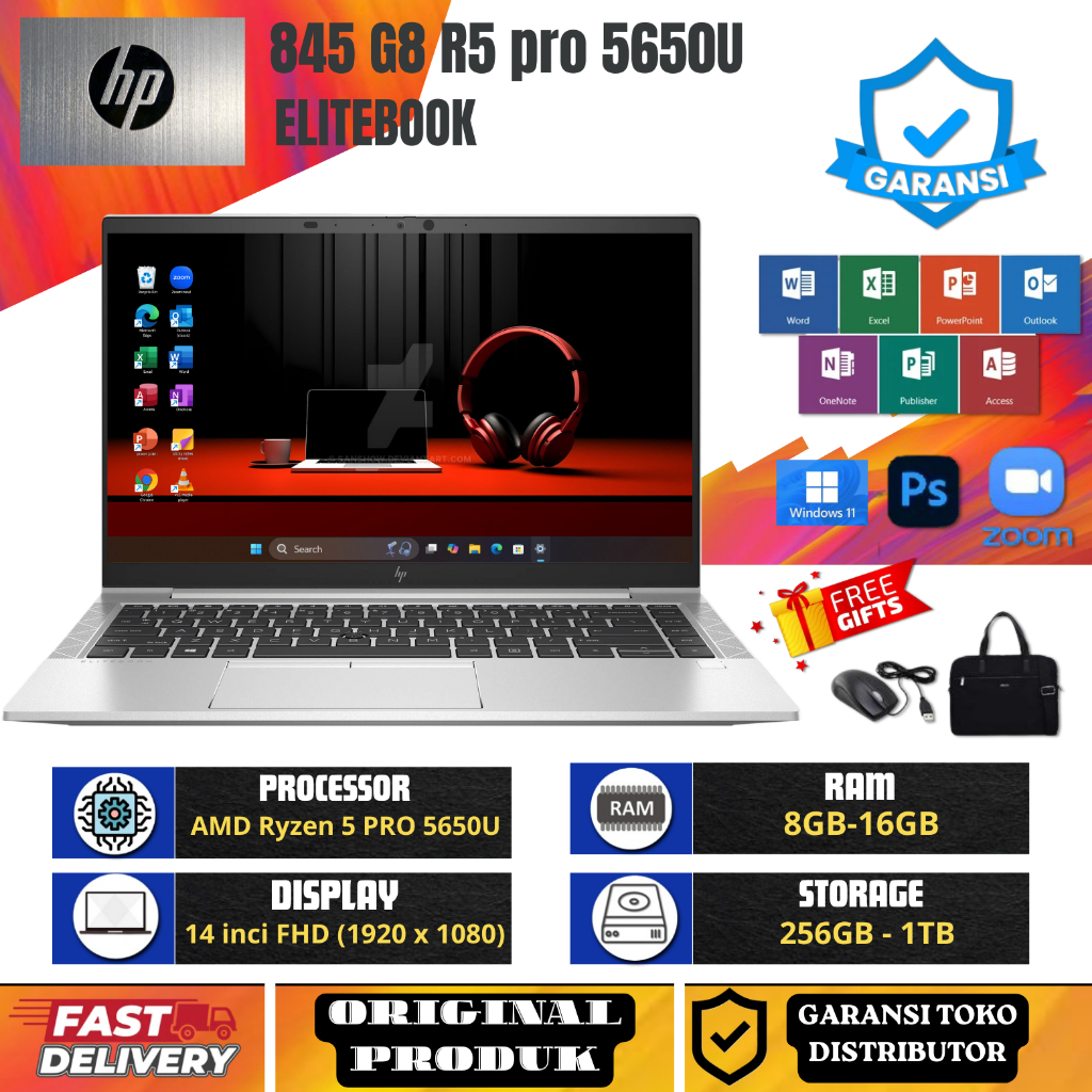 LAPTOP HP EliteBook 845 G8 Ryzen 5 PRO 5650U MULUS BERGARANSI FREE TAS + MOUSE