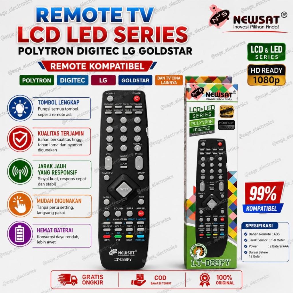 ORIGINAL REMOTE TV POLYTRON DIGITEC LG GOLDSTAR NEWSAT LT-089PY REMOT TV POLYTRON RIMOT TV DIGITEC