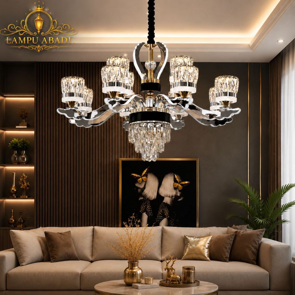 Lampu Gantung Kristal Modern Luxury 12 Tangkai 6 Tangkai LED Chandelier Ruang Tamu Meja Makan