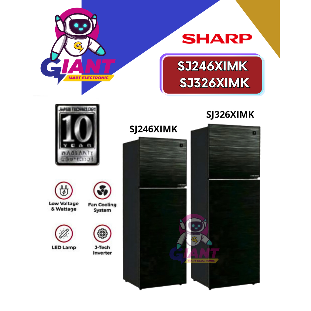 KULKAS 2 PINTU SHARP SJ246XIMK/SJ326XIMK / SJ-246XI-MK/SJ-326XI-MK SHINE J-TECH INVERTER